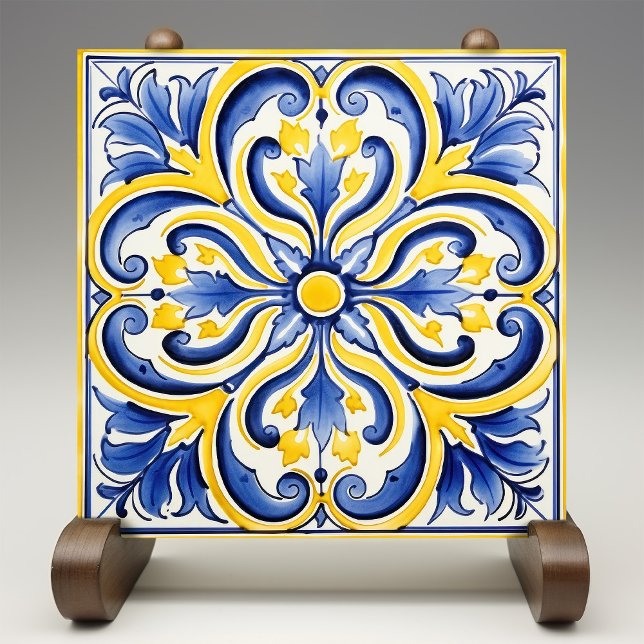 Sunshine Majolica Royal Blue Vibrant Yellow Ceramic Tile (Creator Uploaded)