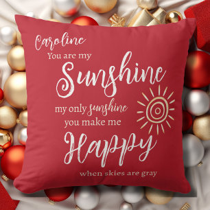 Sunshine Make Me Happy Custom Name Christmas Red Cushion