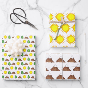 Sunshine Mountain Tree Summer Camp Hiking Outdoors Wrapping Paper Sheet