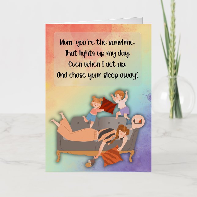 Sunshine Mum Sleepy Coffee Rambunctious Children Foil Greeting Card (Front)