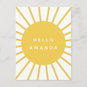 Sunshine   Name Hello Modern Scandi Mustard Sun Postcard