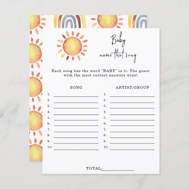Sunshine Name that song baby shower game (Front/Back)