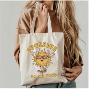 Sunshine On My Mind Retro Groovy Sun Graphic Tote Bag
