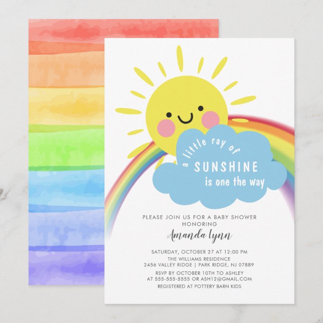 Sunshine On The Way Baby Shower Invitation (Front/Back)