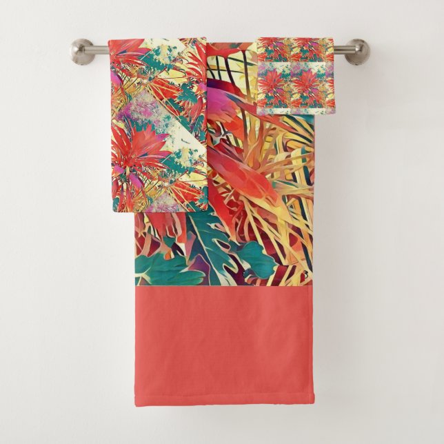 Sunshine Orange Green Bush Graphics Fall Colours  Bath Towel Set (Insitu)