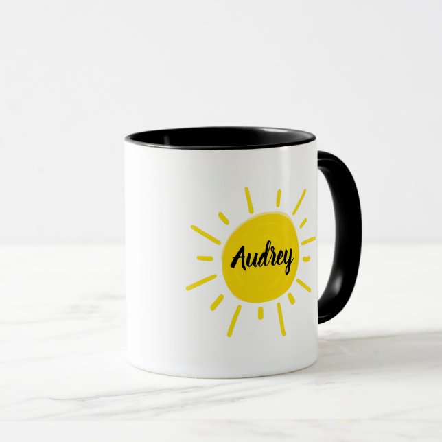 Sunshine Painted Whimsical Yellow Sun Mug (Front Right)