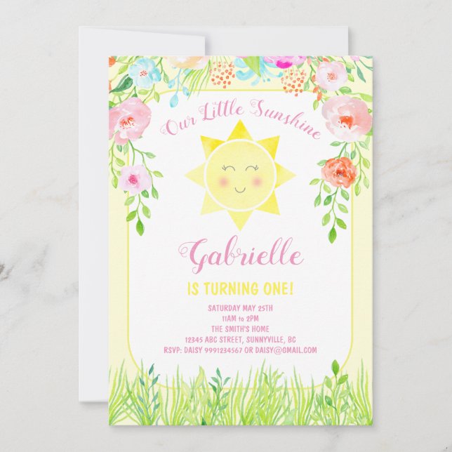 Sunshine Party Invitation, Our Little Sunshine Invitation (Front)