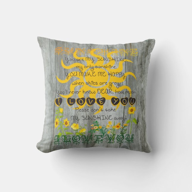Sunshine Pillow with Driftwood Background (Front)
