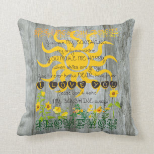 Sunshine Pillow with Driftwood Background