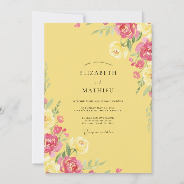 Sunshine Pink Blossom Wedding Invitation (Front)
