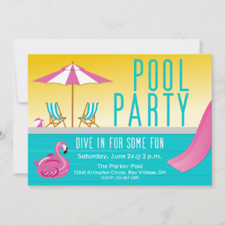 Sunshine & Pink Flamingo Pool Party Invitation