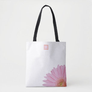 "Sunshine" Pink Gerbera Daisy Shoulder Tote White Bag