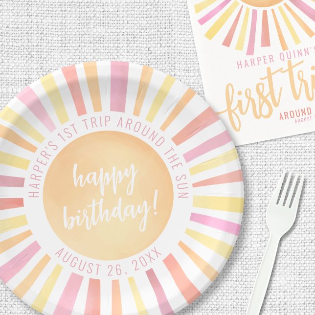 Sunshine Pink Sun 1st Birthday Party Paper Plate (Sunshine Pink Sun 1st Birthday Party Paper Plates)