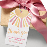 Sunshine Pink Sun Baby Shower Gift Tags<br><div class="desc">Boho Sunshine Sun Thank You Gift Tags. This "Thank You" favour tag is a cheerful and vibrant way to express gratitude, featuring a bright sun at the top with "Thank You" in flowing script beneath it. A short note of appreciation, along with the family name, completes the design, making it...</div>
