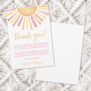 Sunshine Pink Sun Baby Shower Thank You Card