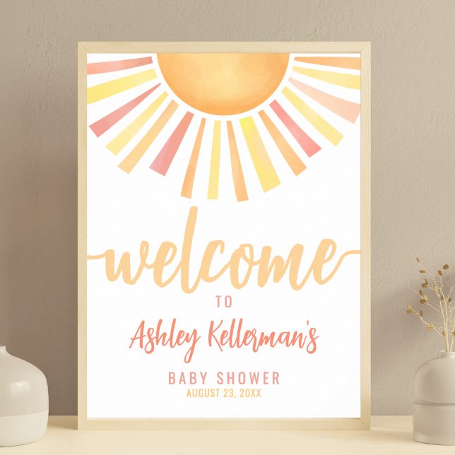 Sunshine Pink Sun Baby Shower Welcome Sign (Sunshine Pink Sun Baby Shower Welcome Sign)