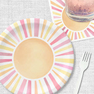 Sunshine Pink Sun Paper Plate