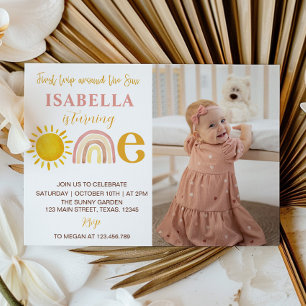 Sunshine Rainbow 1st Birthday Photo Invitation