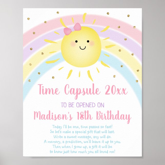 Sunshine Rainbow First Birthday Time Capsule Poster (Front)