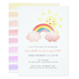 Sunshine & Rainbow Girl 1st Birthday Party Invitation