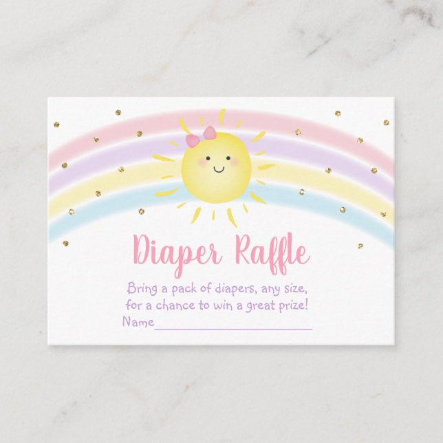 Sunshine Rainbow Pink Gold Diaper Raffle Enclosure Card (Front)