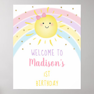 Sunshine Rainbow Pink Gold Pastel Birthday Welcome Poster