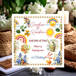 Sunshine Rainbow Spring Garden Butterfly Birthday Napkin