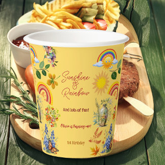 Sunshine Rainbow Spring Garden Butterfly Birthday Paper Cups
