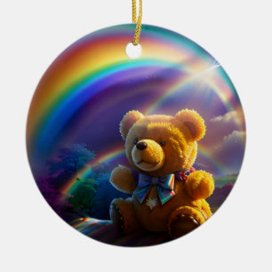 Sunshine Rainbow Teddy Bear Wonderland Ceramic Ornament