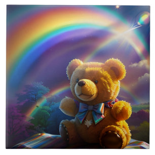 Sunshine Rainbow Teddy Bear Wonderland Ceramic Tile