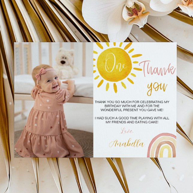 Sunshine Rainbow Thank You Card Boho Birthday (Creator Uploaded)