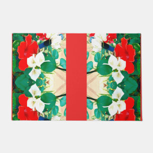 Sunshine Red Hibiscus Green Leaves Fall Colours Fu Doormat