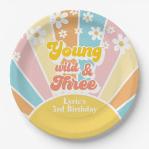 Sunshine Retro daisy 3rd birthday Paper Plate