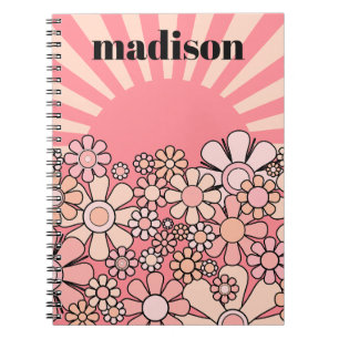 Sunshine Retro Garden Pink 60s 70s Personalised Notebook