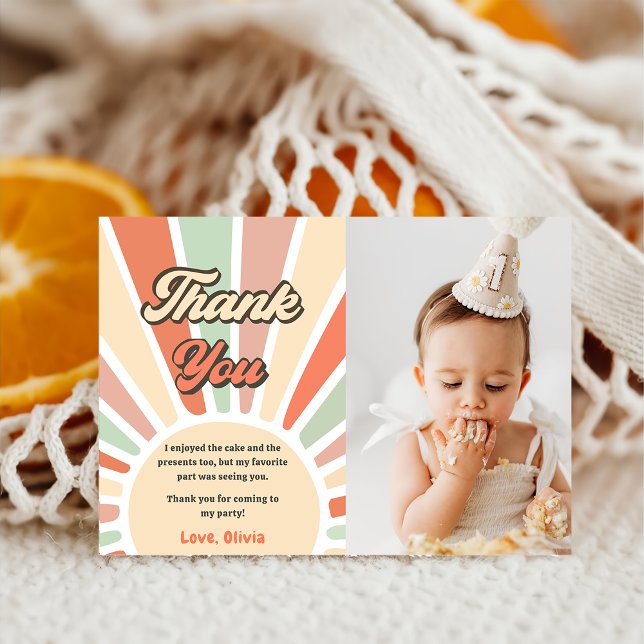 Sunshine Retro Rainbow Birthday Thank You Card (Creator Uploaded)
