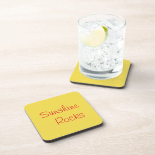 "Sunshine Rocks" Phrase Yellow Background Coaster