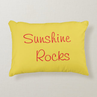 "Sunshine Rocks" Phrase Yellow Background  Decorative Cushion