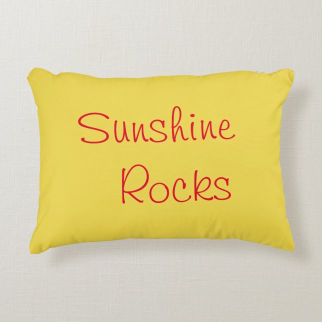 "Sunshine Rocks" Phrase Yellow Background  Decorative Cushion (Front)