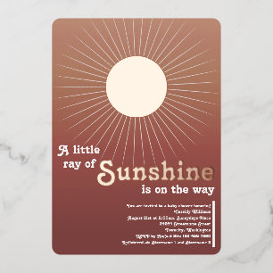Sunshine Rose Gold Sun Baby Shower Foil Invitation