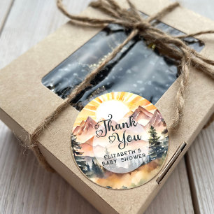 Sunshine Rustic Nature Mountains Script Thank You Classic Round Sticker