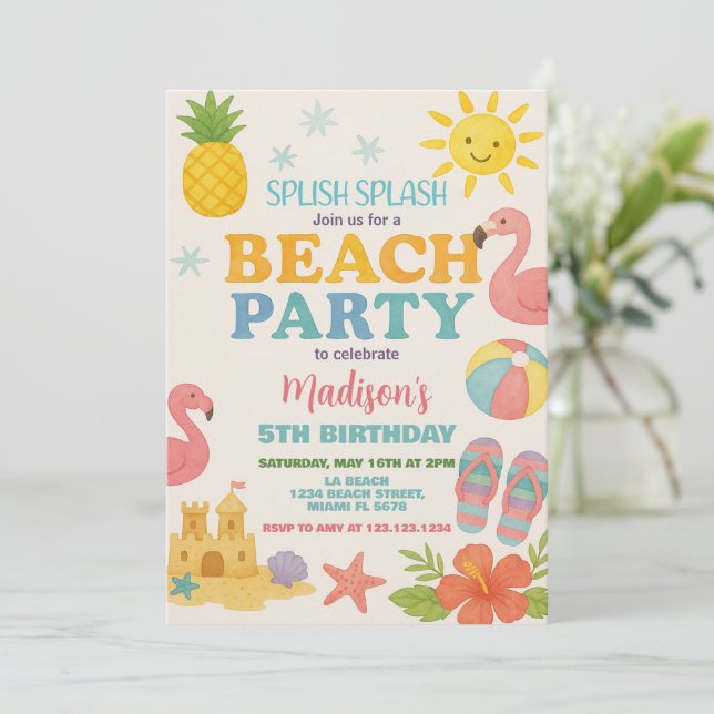 Sunshine & Sea Beach Birthday Invitation for Kids (Standing Front)