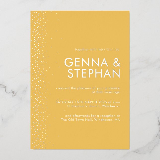 Sunshine Shimmer foil wedding invitation card (Front)