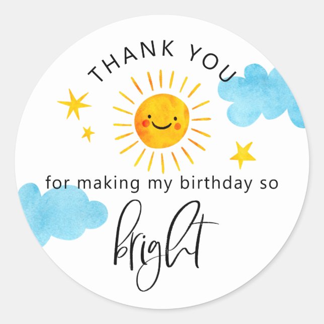 Sunshine So Bright Kids Birthday Party Favour Classic Round Sticker (Front)