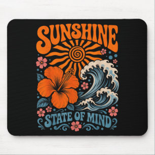 Sunshine State Of Mind Retro Beach Hibiscus Flower Mouse Pad