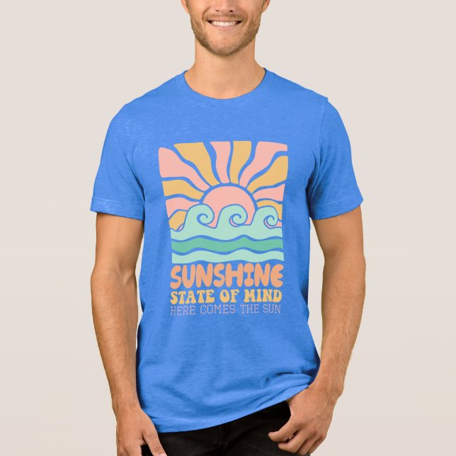 Sunshine State of Mind Retro Sun & Waves Graphic Tri-Blend Shirt (Front)
