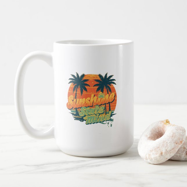 Sunshine State Summer Mug, Retro Beach Coffee Cup (With Donut)