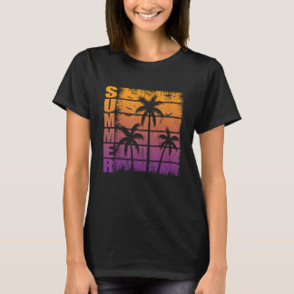 Sunshine Summer Vibes Palm Trees Beach Retro Tropi T-Shirt
