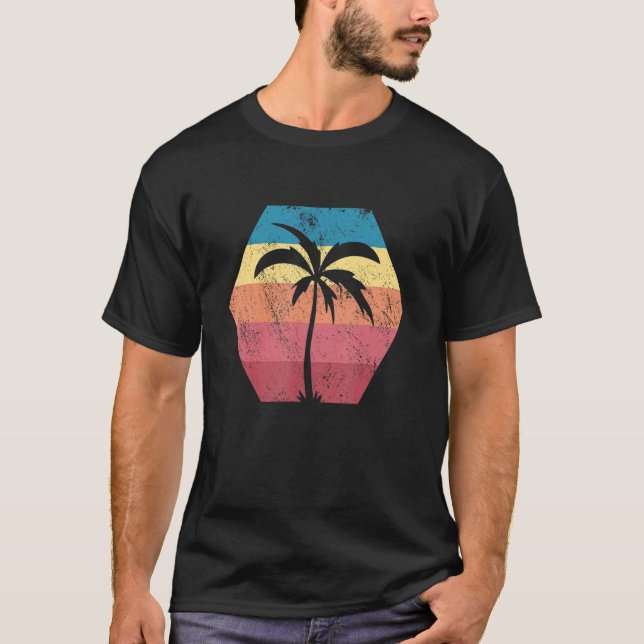 Sunshine Summer Vibes Palm Trees Beach Retro Tropi T-Shirt (Front)
