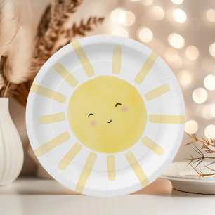 Sunshine, sun minimalist birthday party paper plate