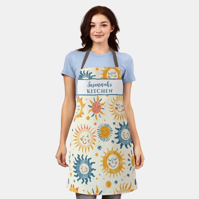 Sunshine Sun Motif Happy Apron (Worn)